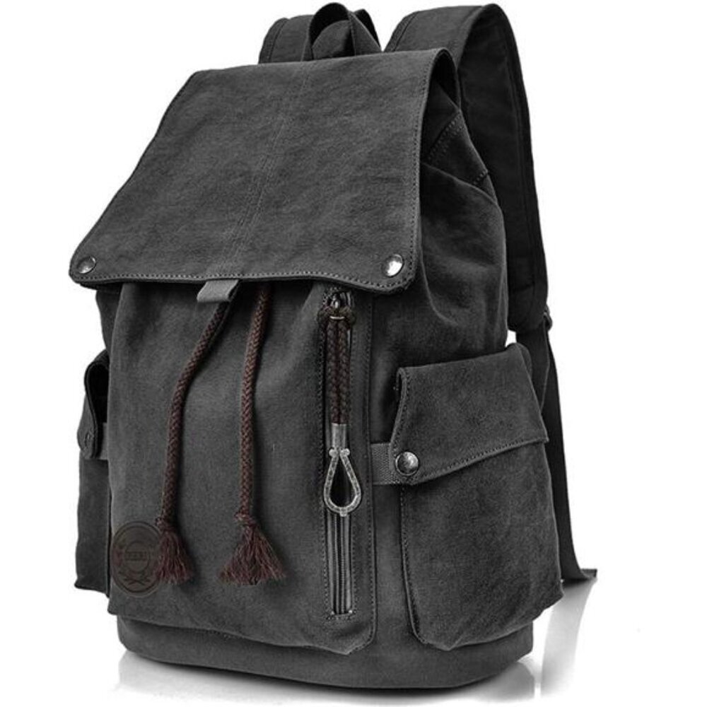 Vintage Canvas Daypack Black Laptop Backpack Travel